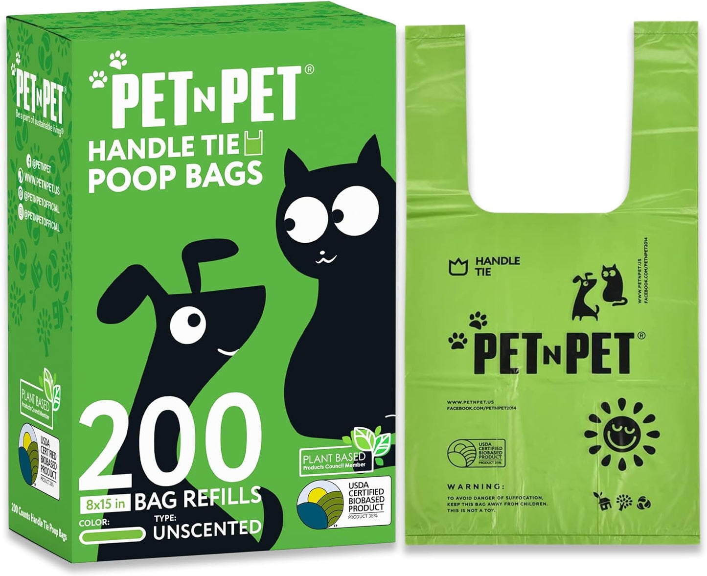 200 Counts Unscented Dog Poop Bags with Tie Handles