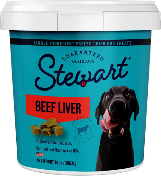 Freeze Dried Dog Treats, Beef Liver, Grain Free & Gluten Free, 14 Ounce Resealable Tub, Single Ingredient, Made in USA, Dog Training Treats