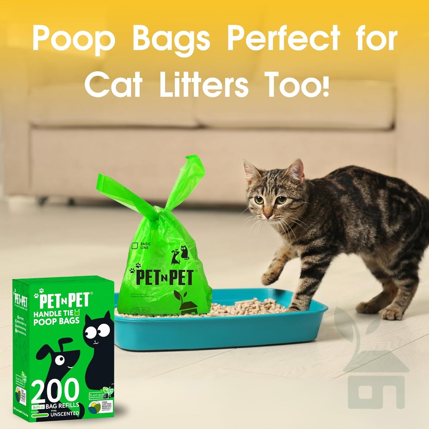 200 Counts Unscented Dog Poop Bags with Tie Handles