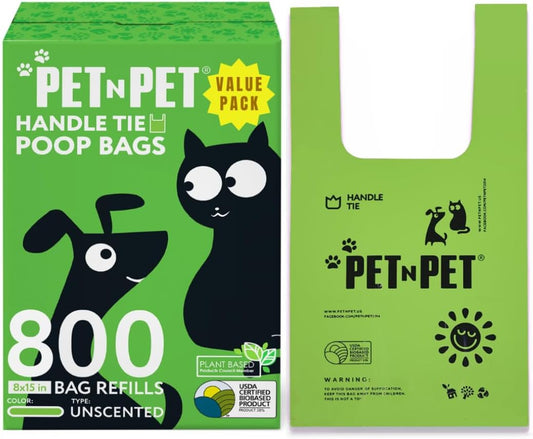 800 Count Unscented Dog Poop Bags with Tie Handles