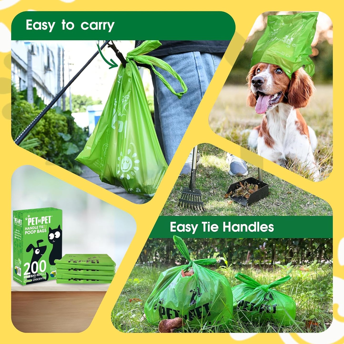 200 Counts Unscented Dog Poop Bags with Tie Handles