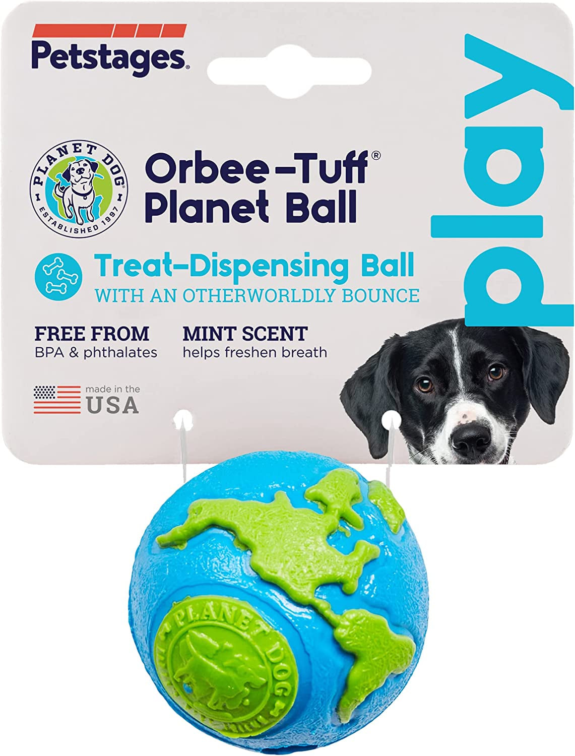 Orbee-Tuff Planet Ball Blue/Green Treat-Dispensing Dog Toy, Small